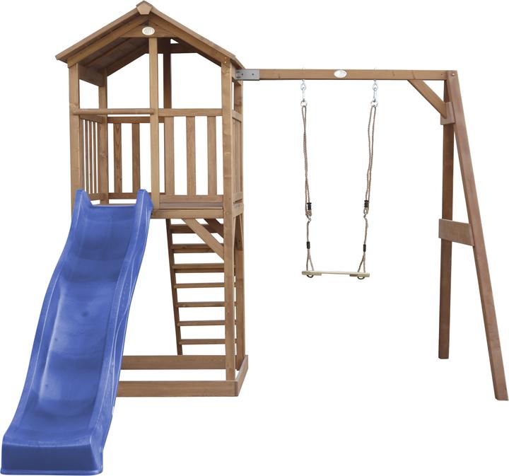 Actual product image Axi Beach Tower Play Tower with Single Swing Brown - Blue Slide