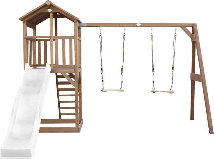 Produktbild Axi Beach Tower Spielturm mit Doppelschaukel braun - weisse Rutsche