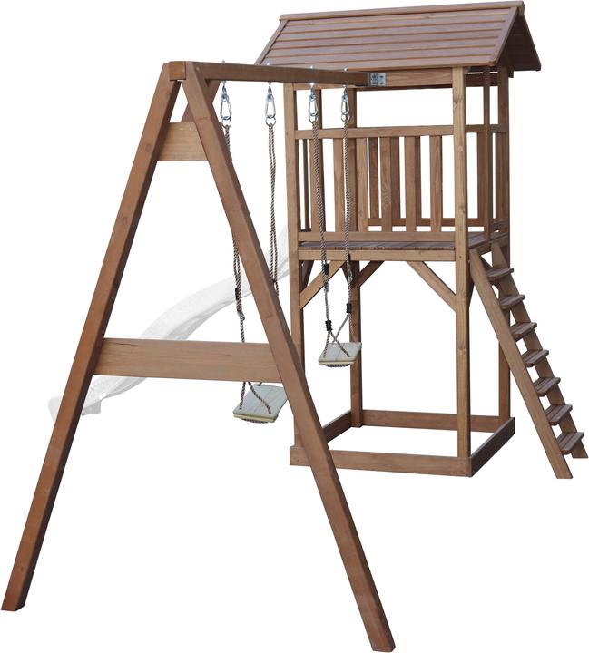 Produktbild Axi Beach Tower Spielturm mit Doppelschaukel braun - weisse Rutsche