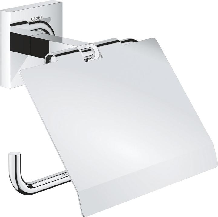 Grohe Porta rotolo di carta igienica Start Cube QuickFix, con coperchio, adesivo, cromo