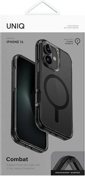 Actual product image Uniq etui Combat iPhone 16 6.1" Magclick Charging czarny/carbon black (Apple iPhone 16)