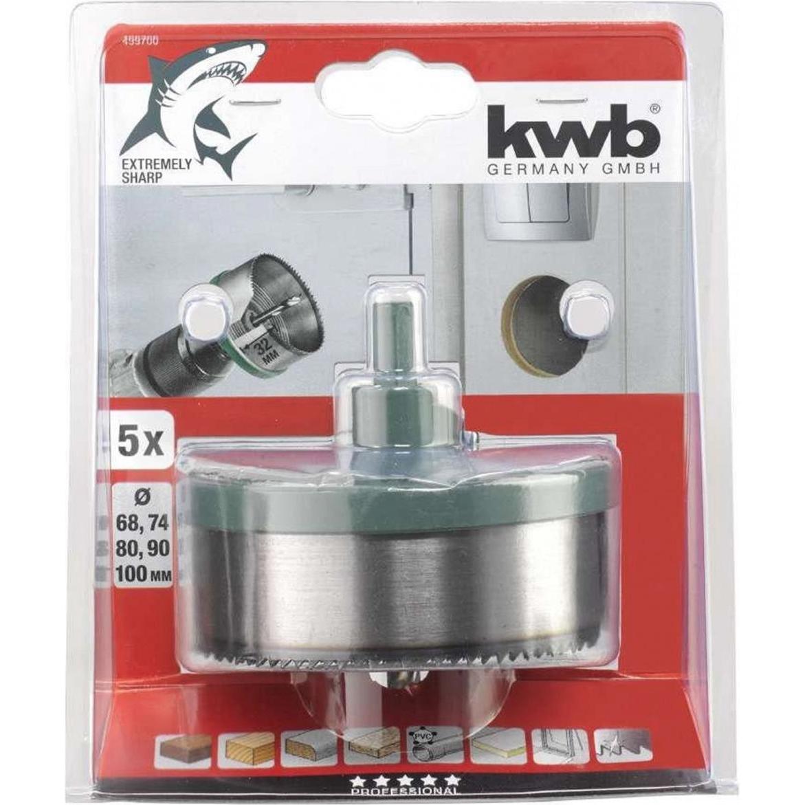 Thumbnail - kwb, Lochsäge, Lochsäge 68100/Tiefe 32/5 Kränze (80 mm, 68 mm, 100 mm, 90 mm, 74 mm)