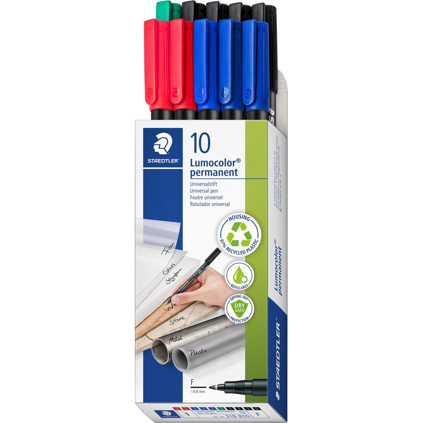 Thumbnail - Staedtler, Marker, Lumocolor Permanent-Marker 318F, 10er Schachtel (Schwarz, Rot, Blau, Grün, 0.60 mm, 10 x)