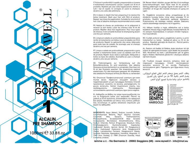 Produktbild Raywell Botox Hairgold 1 Alcalin Pre Shampoo 1000 ml (1000 ml, Flüssiges Shampoo)