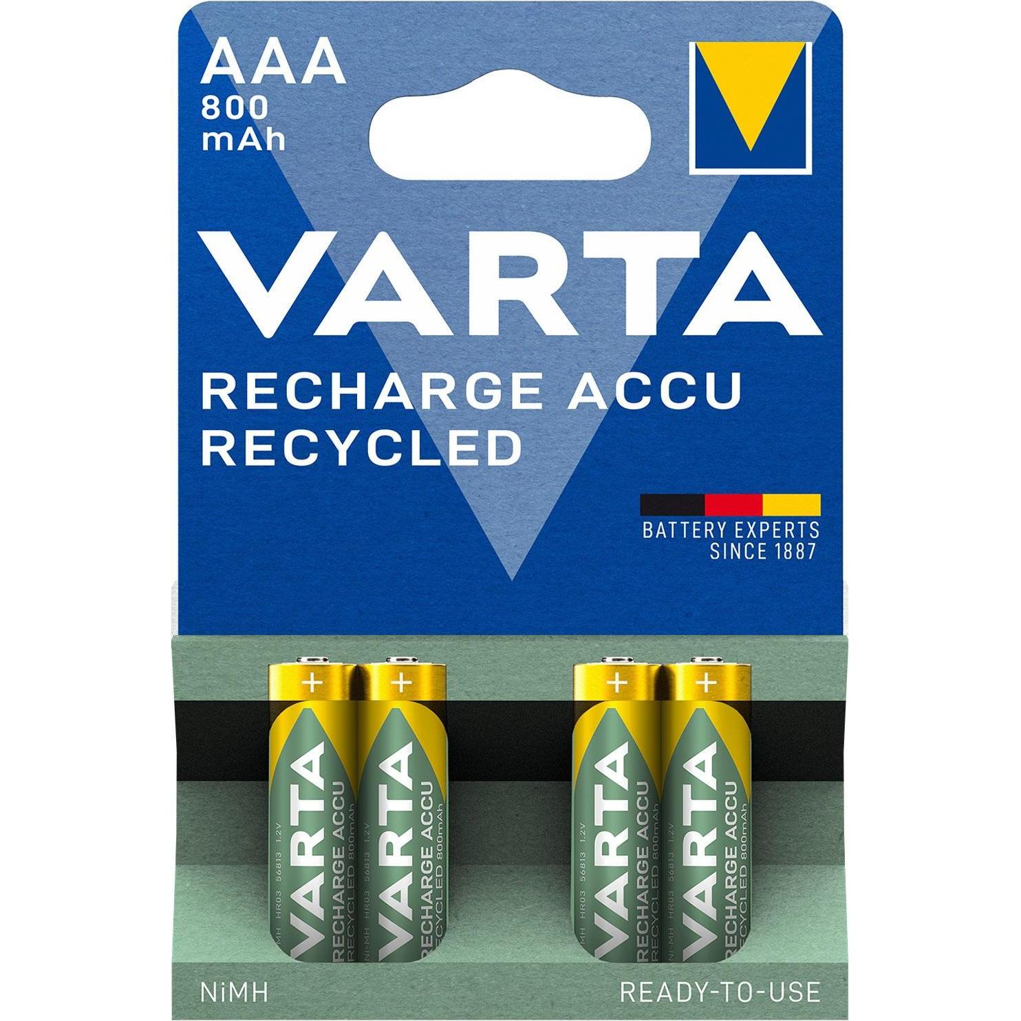 Varta Recharge Accu Recycled (4 Stk., AAA, 800 mAh), Batterien + Akkus