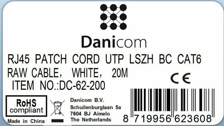 Produktbild Dsit CAT6 Netzwerkkabel, U/UTP, 20 meter, Weiss, 100% Kupfer (U/UTP, CAT6, 20 m)