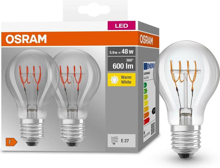 Produktbild Osram Lampe Base Clas A Retro (E27, 600 lm, 2x)
