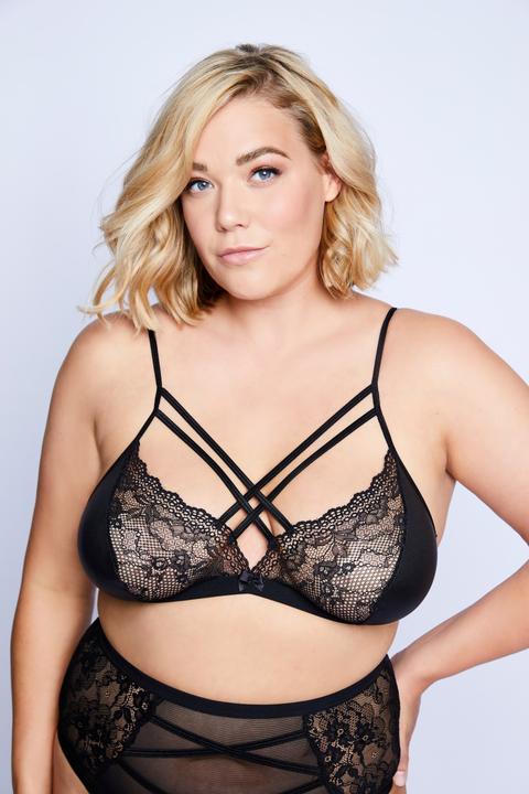 Produktbild Ulla Popken Bralette, Schnürroptik und wetlook Material (54 B)