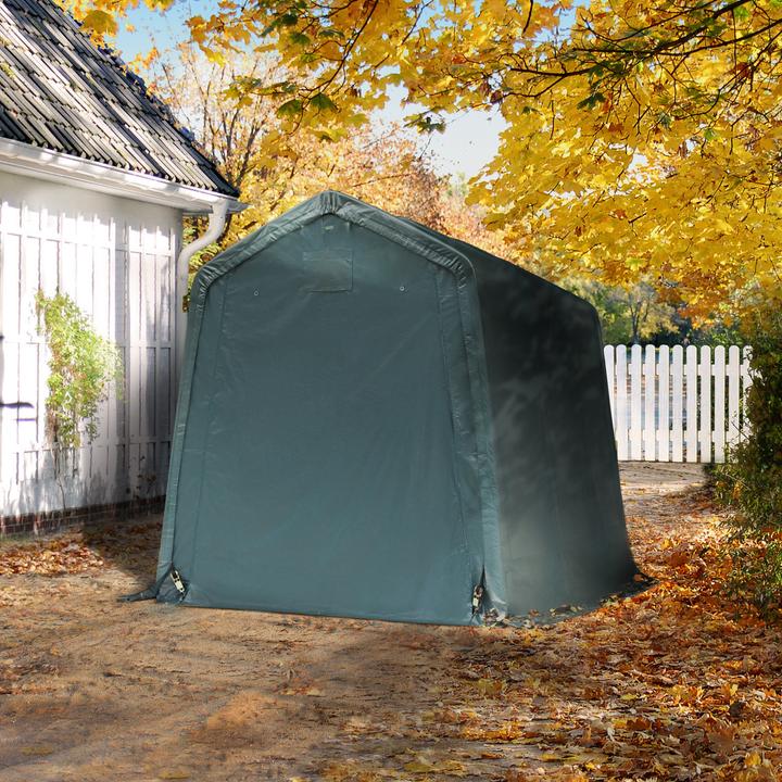 Actual product image Toolport Zeltgarage ca. 2,4 x 3,6 m PREMIUM Carport PE 600 N Plane Unterstand Lagerzelt Garage in dunkelgrün