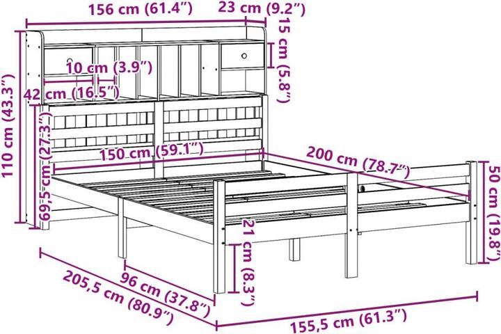 Image du produit vidaXL Bett mit Regal (150 x 200 cm)