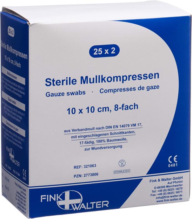 Actual product image Fiwa Mullkompressen 10x10cm steril 8-fach 17-fädig