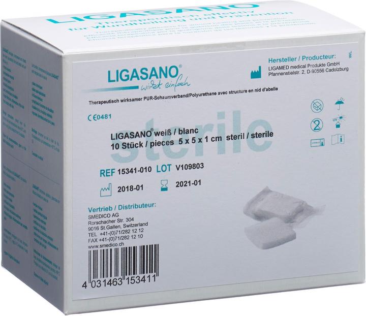 Actual product image Ligasano Schaumstoff Kompressen 5x5x1cm steril