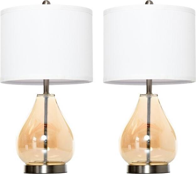 Produktbild Swisshandel24 2-Set Tischlampen Tischleuchten E27-Fassung Nachttischlampe 40 W Glas Leinen Stahl Bernstein Ø30 x 5 (E27)