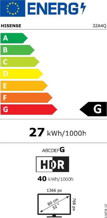 Etichetta energetica Hisense 32A4Q (32", LED, LCD, Pronto per l'HD, 2025)