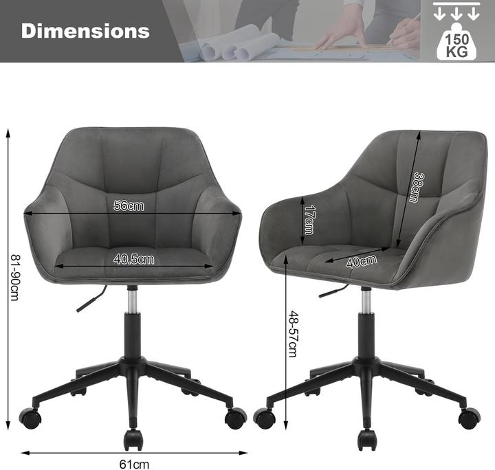 Produktbild Woltu Höhenverstellbarer Drehstuhl BS145dgr mit Armlehnen (bis 150 kg)