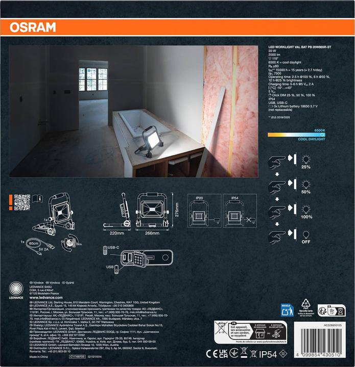 Actual product image Osram WORKLIGHTS VALUE BATTERY 20W 865 (2000 lm)