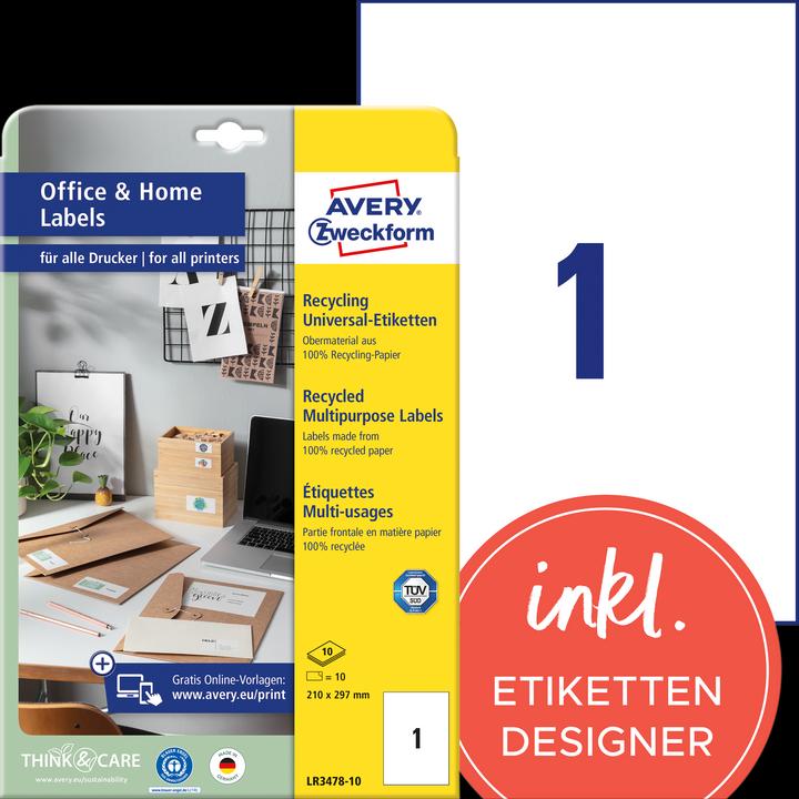 Actual product image Avery Universal labels 210 x 297 mm, 10 sheets