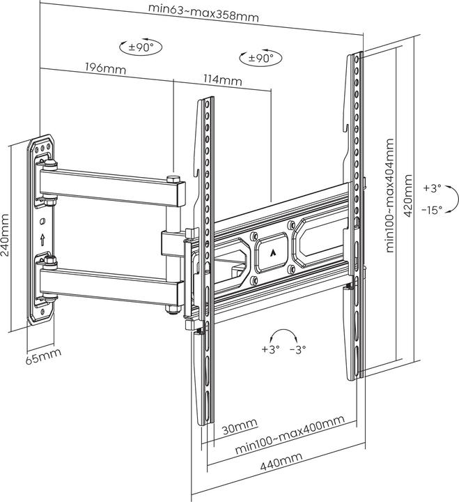 Image du produit Manhattan Support mural pour TV, inclinable, pivotant et réajustable horizontalement (Mur, 35 kg, 32" - 55")