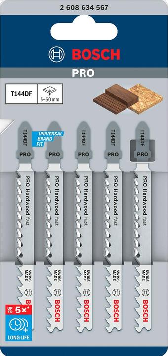 Actual product image Bosch Professional Zubehör PRO Hardwood fast T144DF jigsaw blade, 100 mm, 5 pcs.