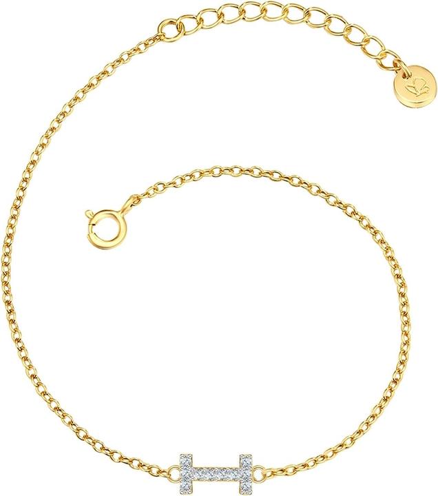 Immagine prodotto Glanzstücke München Lettera I da donna in argento sterling con zirconi in oro giallo 17,0 cm di lunghezza base + 3,0 cm (17 cm, Argento, Placcato in oro giallo 14 carati)
