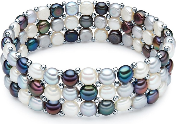 Valero Pearls Damen Messing Süsswasser-Zuchtperle silber 19,0 cm - 3726 (19 cm, Messing)