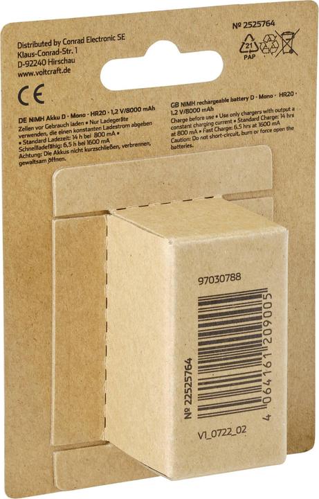 Produktbild Voltcraft HR20 Mono D -Akku NiMH 8000 mAh 1.2 V 1 St. (1 Stk., D, 8000 mAh)