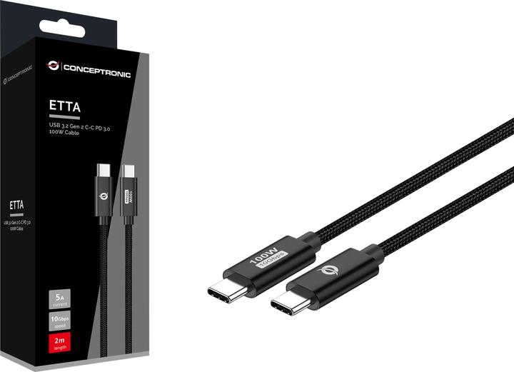Produktbild Conceptronic Kabel USB-C 3.0 -> C St/St 2.00m 5A 10Gbps sw (2 m, 100 W)