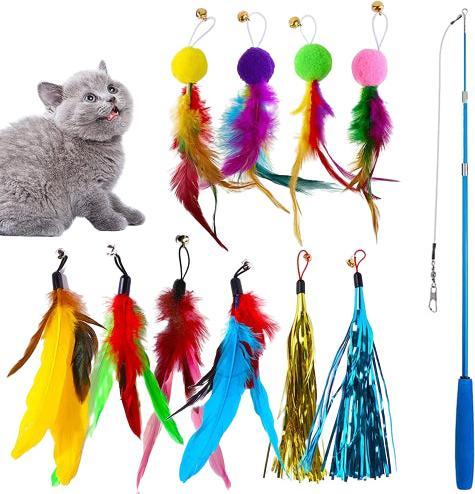 Immagine prodotto Hermex Canna da pesca per gatti con ciondolo di piume Giocattolo per gatti in peluche con bacchetta per (Giocattolo per gatti)