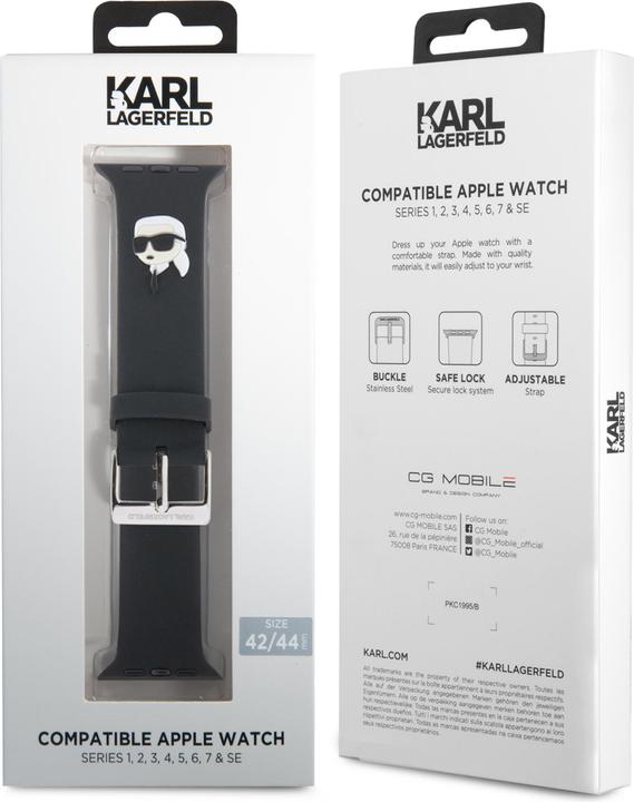 Produktbild Karl Lagerfeld Pasek KLAWLSLKNK Apple Watch 42/44/45mm czarny/black strap 3D Rubber Karl Head (Gummi / Silikon)