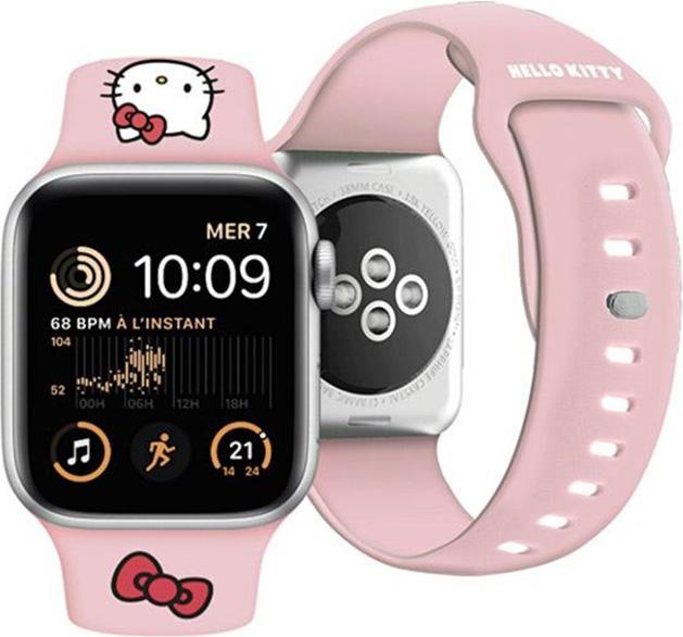 Actual product image Hello Kitty Pasek HKAWLSCHBLP Apple Watch 42/44/45/49mm różowy/pink strap Silicone Kitty Head (42 mm, Stainless steel, Silicone)
