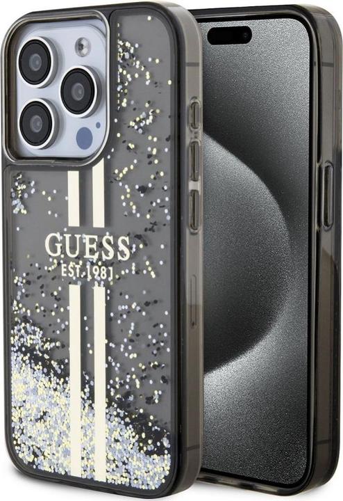 Guess GUHCP15XLFCSEGK iPhone 15 Pro Max 6.7" czarny/black hardcase Liquid Glitter Gold Stripes (Apple iPhone 15 Pro Max)