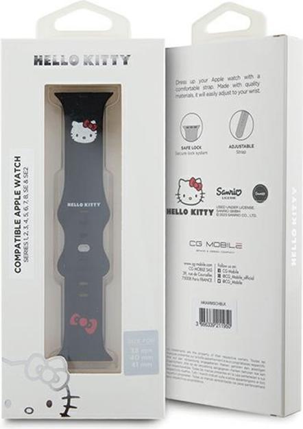 Produktbild Hello Kitty Pasek HKAWMSCHBLK Apple Watch 38/40/41mm czarny/black strap Silicone Kitty Head (38 mm, Silikon, Kunststoff, Edelstahl)