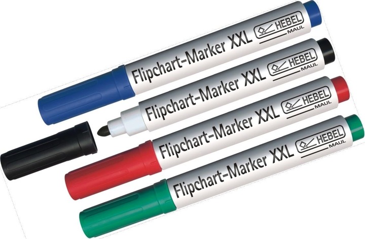 Produktbild Maul HEBEL Flipchart-Marker, sortiert, Grösse: XXL,Rundspitze je 1x rot, blau, grün, schwarz (6383... (farbsortiert, 3 mm, 4 x)