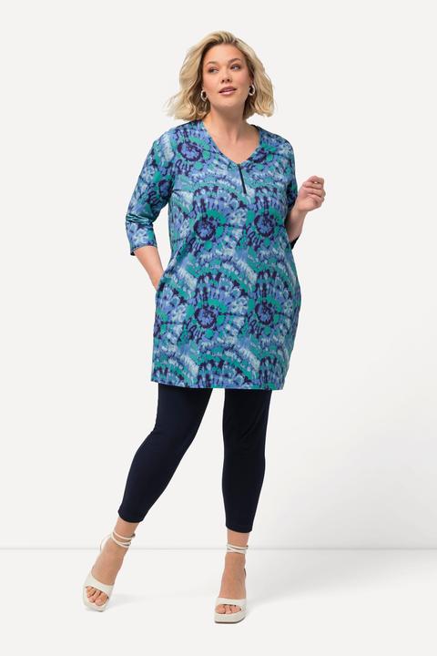 Produktbild Ulla Popken Longshirt, Batikmuster, Zipper, V-Ausschnitt, 3/4-Arm (56)