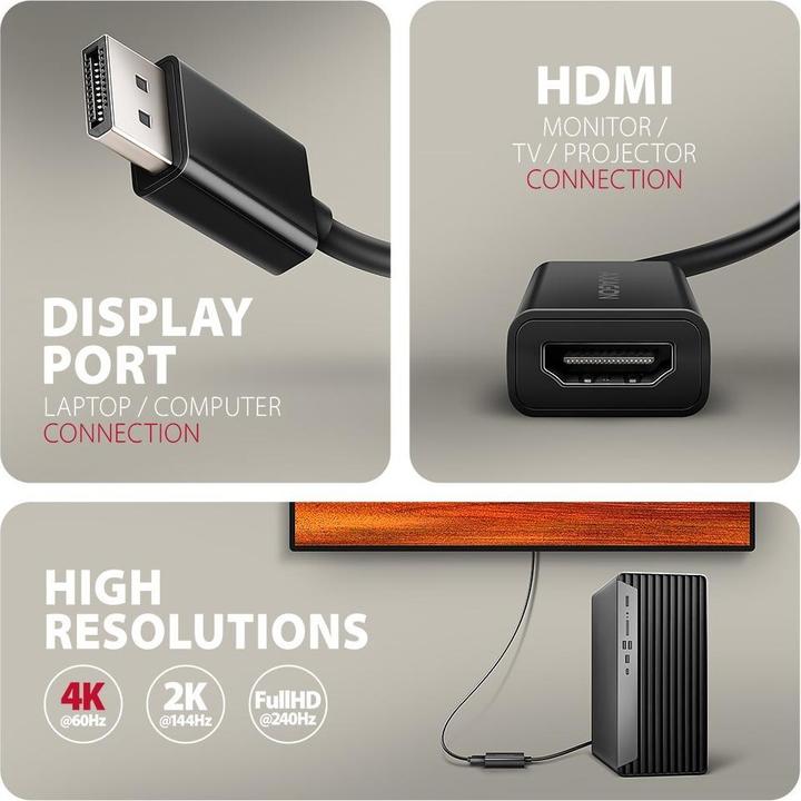 Actual product image Axagon RVD-HI20N DP > HDMI adapter, 4K/60Hz (HDMI, 15 cm)