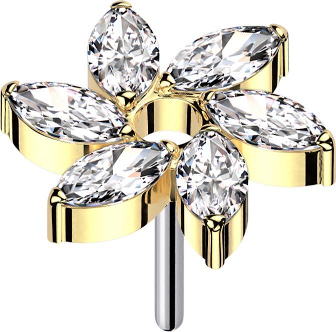 Immagine prodotto Star Piercing Fiore a spirale Threadless con cristalli placcati oro argento (senza ottone, Titanio G23)