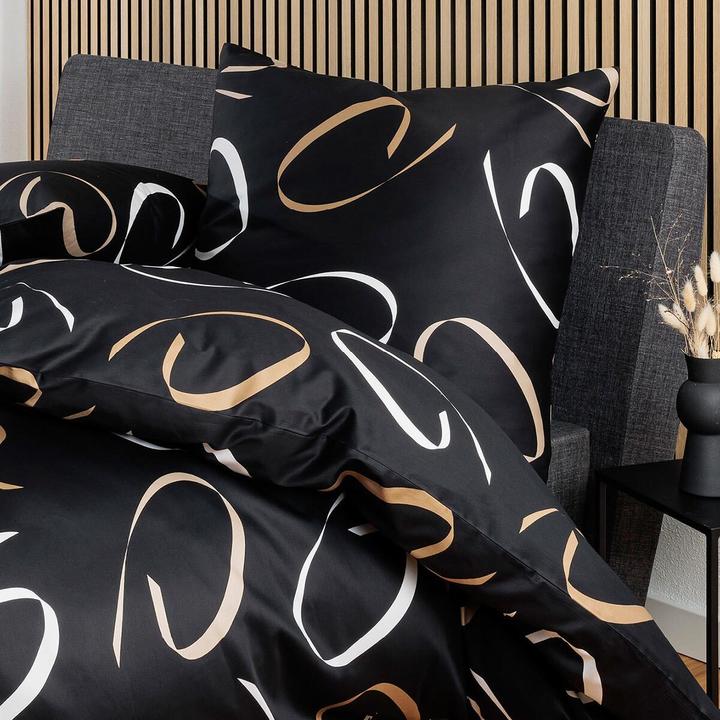 Actual product image Janine Mako-Satin Bettwäsche J.D. 87102 schwarz beige (Bedding set, 155x200 cm + 80x80 cm)