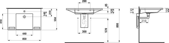 Actual product image Laufen Liberty Line washbasin, barrier-free, made of Marbond, 1 tap hole, without overflow, 850x550m (600 mm, 915 mm)