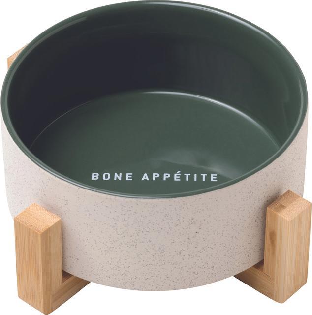 Field + Wander Ceramic Dog Bowl With Bamboo Stand