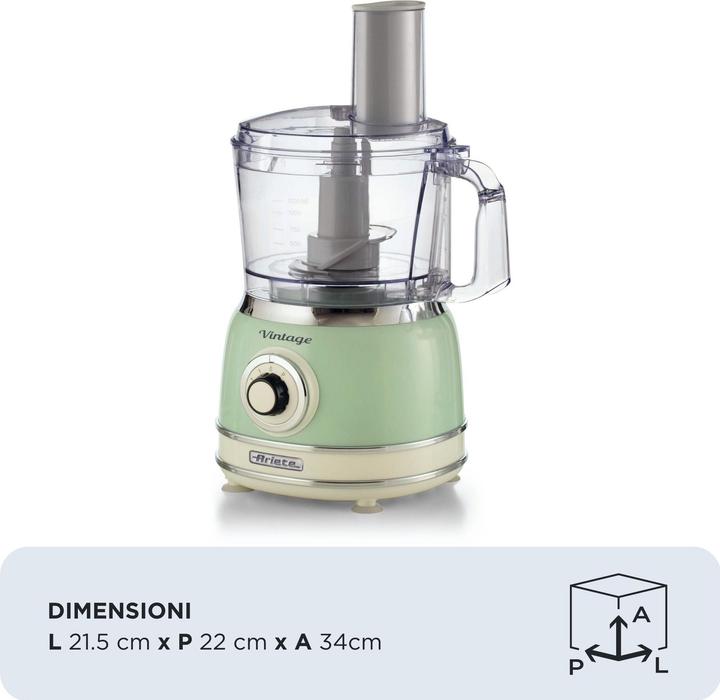 Immagine prodotto Ariete 1781 Robot da cucina Vintage, 1000W, Capacità 2,1L, Per preparazione impasti, Verde (2100 ml, 1000 W)
