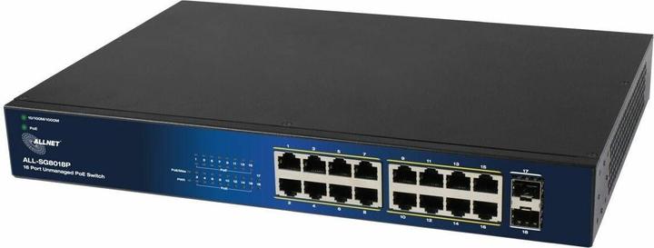 Allnet switch unmanaged layer2 18 poort? poe budget 240w? 16x poe bij? 2x sfp? 19"? ventilatorloos? (18 ports)