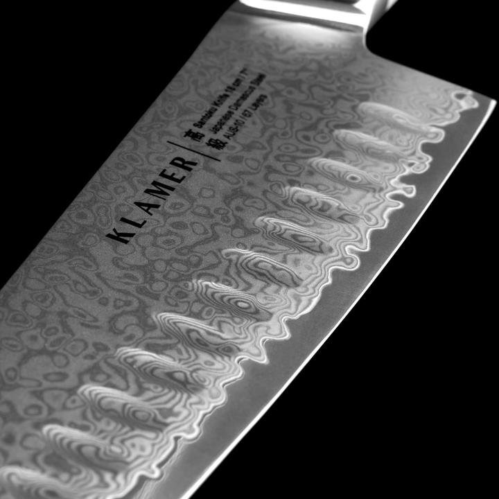 Image du produit KLAMER Santoku Damastmesser Olive 18 cm Kochmesser (18 cm)