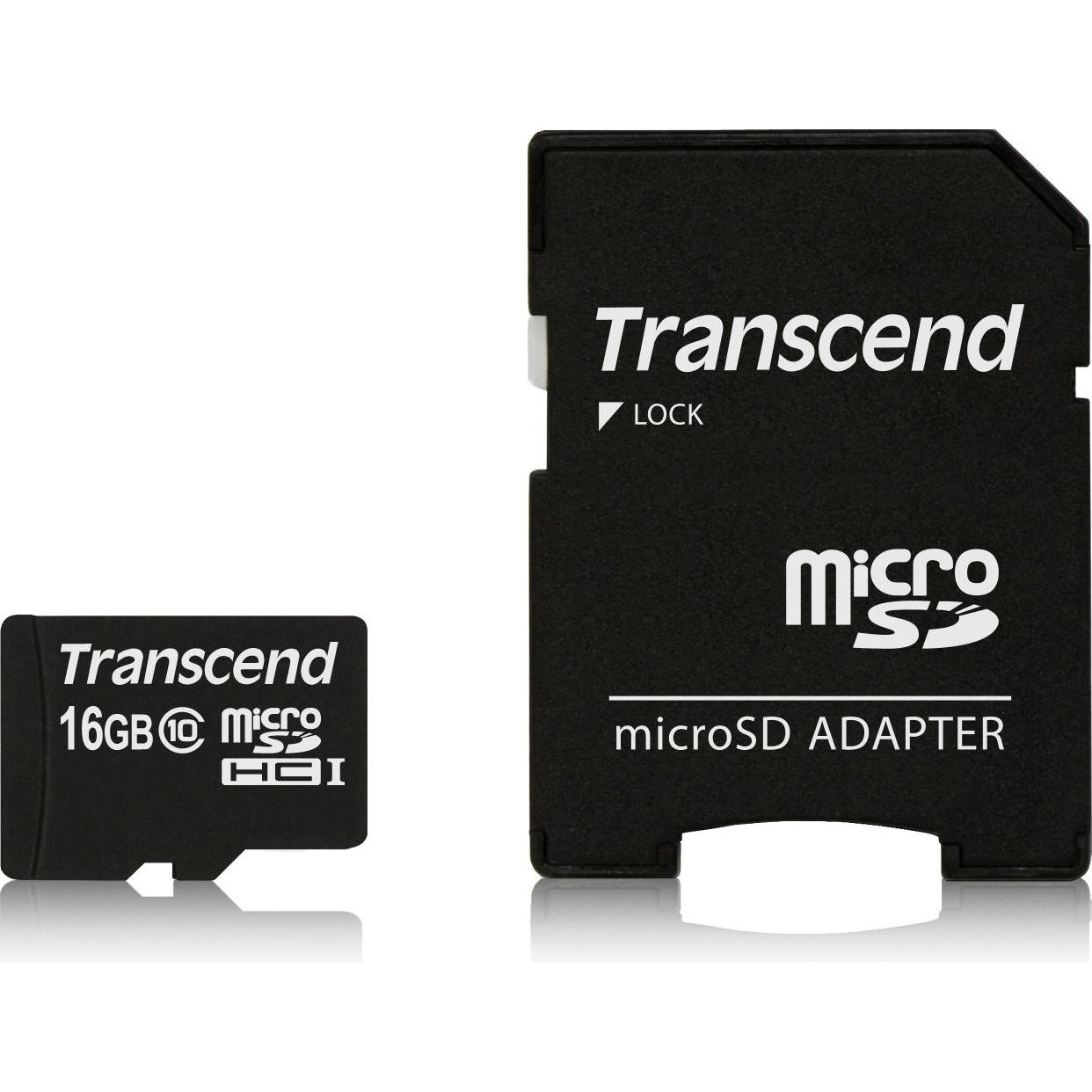 Transcend Nero Scheda Microsdhc Sdadapter (16 Gb, Microsdhc, U1, Uhs-I), Scheda Di Memoria,