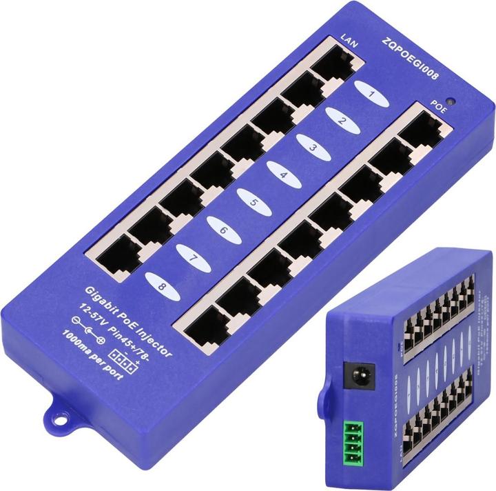 Produktbild Extralink POE INJECTOR 8 PORT GIGABIT MODE B - - 8-Port Fast Ethernet, Gigabit Ethernet (802.3af (PoE), 48 W)