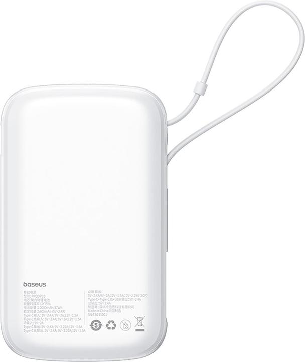 Produktbild Baseus Qpow Pro+ Power Bank 22.5W 10000mAh USB-C - White (10000 mAh, 22.50 W, 37 Wh)