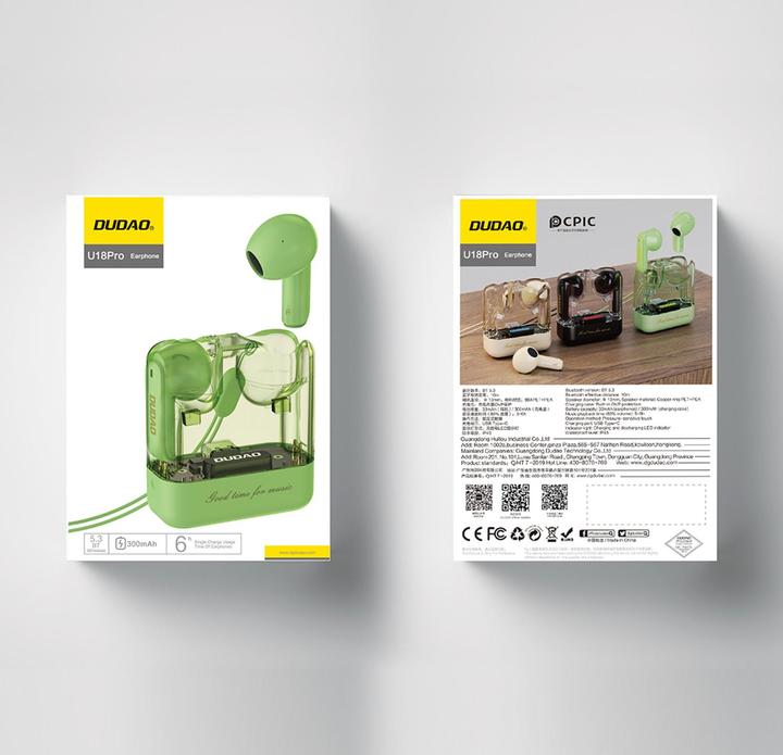 Actual product image Dudao U18Pro Bluetooth 5.3 TWS wireless headphones - green (6 h, Wireless)