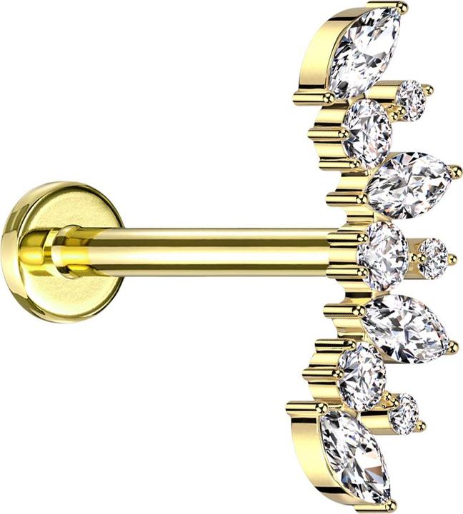 Produktbild Star Piercing Micro Labret Innengewinde vergoldet Fächer vergoldet vier Ovale und sechs runde Kristalle silber (ohne Messing, Titan)