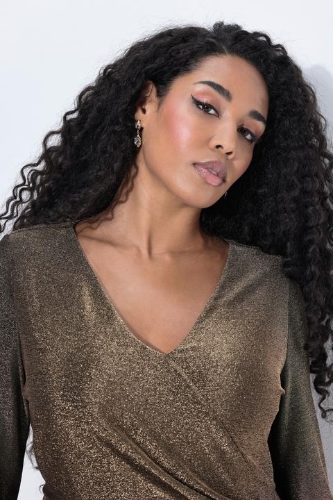 Immagine prodotto Ulla Popken Maxi abito con effetto incrociato, glitter, scollo a V e maniche lunghe (44)