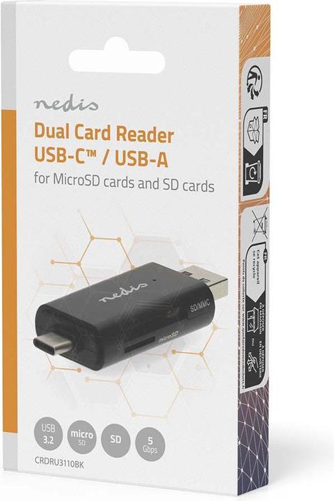 Produktbild Nedis Kartenleser | microSD (TF) / microSDHC (TF) / microSDXC (TF) / SD / SDHC / SDXC | USB 3.2 Gen1 (USB-C 3.2 Gen 1)