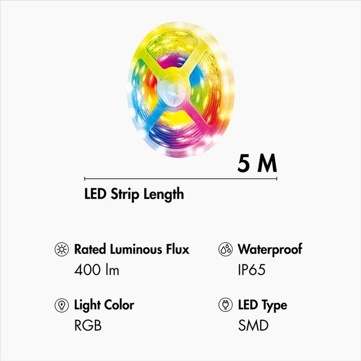 Image du produit LogiLink Bande LED RVB intelligente Wi-Fi, autocollante, compatible Tuya, 5 m (RGBW, 500 cm, Intérieur)